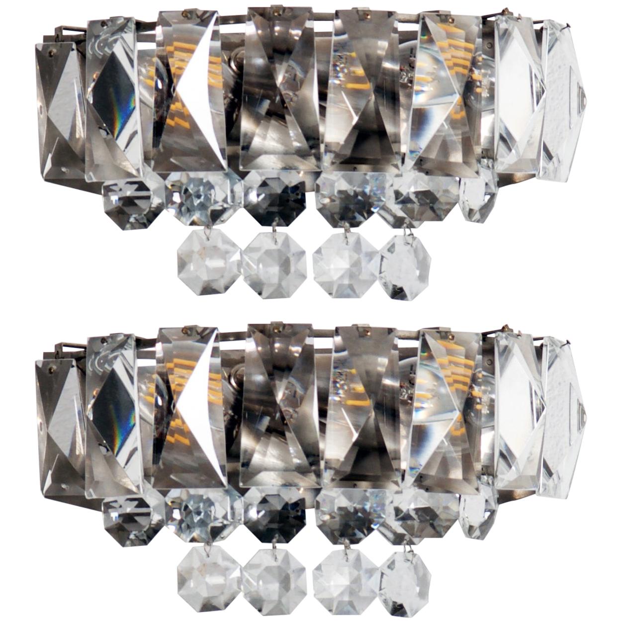 Pair of Austrian Crystal Sconces by Bakalowits and Sohne For Sale