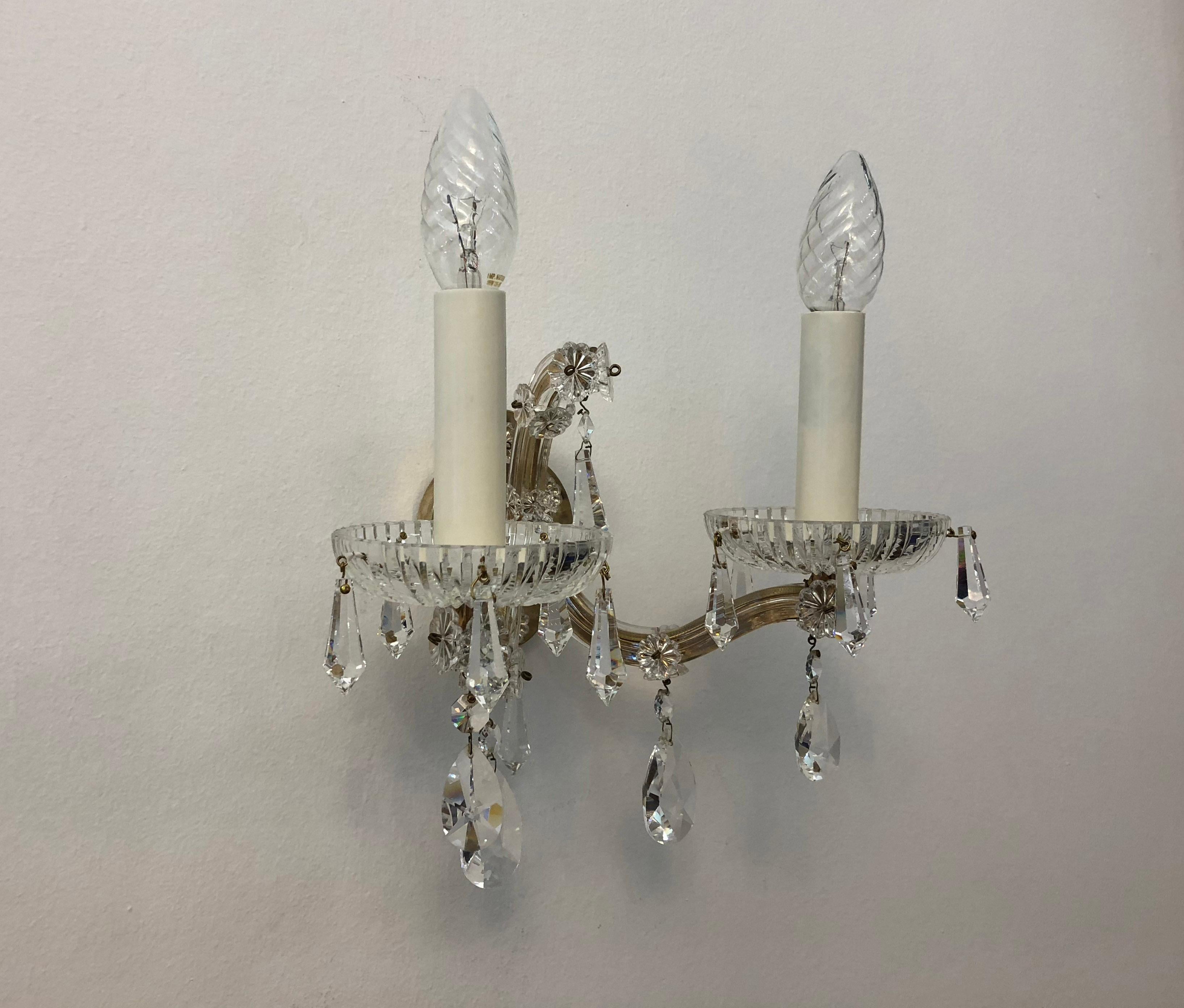Pair of Austrian Cut Crystal Sconces In Excellent Condition In Vienna, AT