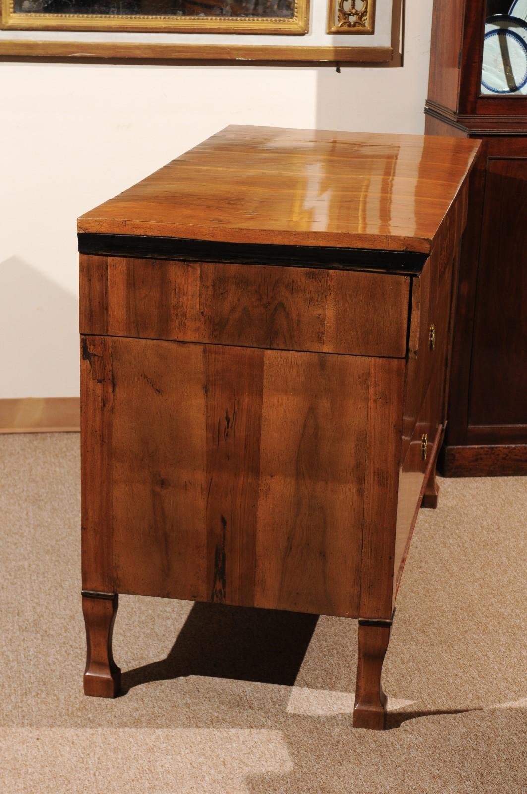 Pair of Austrian Early 19th Century Walnut Commodes with Three Drawers 1