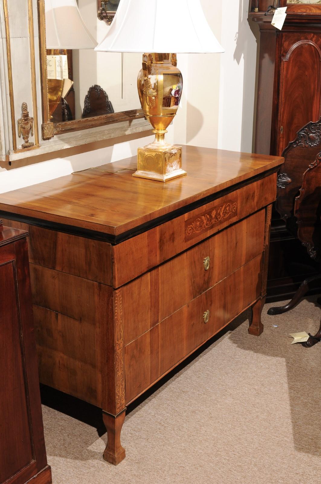 Pair of Austrian Early 19th Century Walnut Commodes with Three Drawers 3