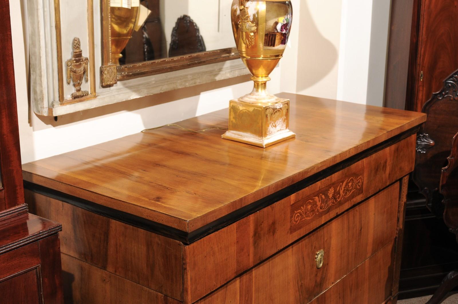 Pair of Austrian Early 19th Century Walnut Commodes with Three Drawers 5