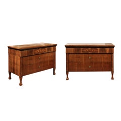 Pair of Austrian Early 19th Century Walnut Commodes with Three Drawers
