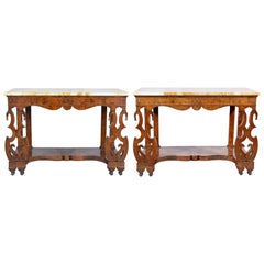 Pair of Austrian Empire Marble Top Arabesque Style Console Tables, circa 1830