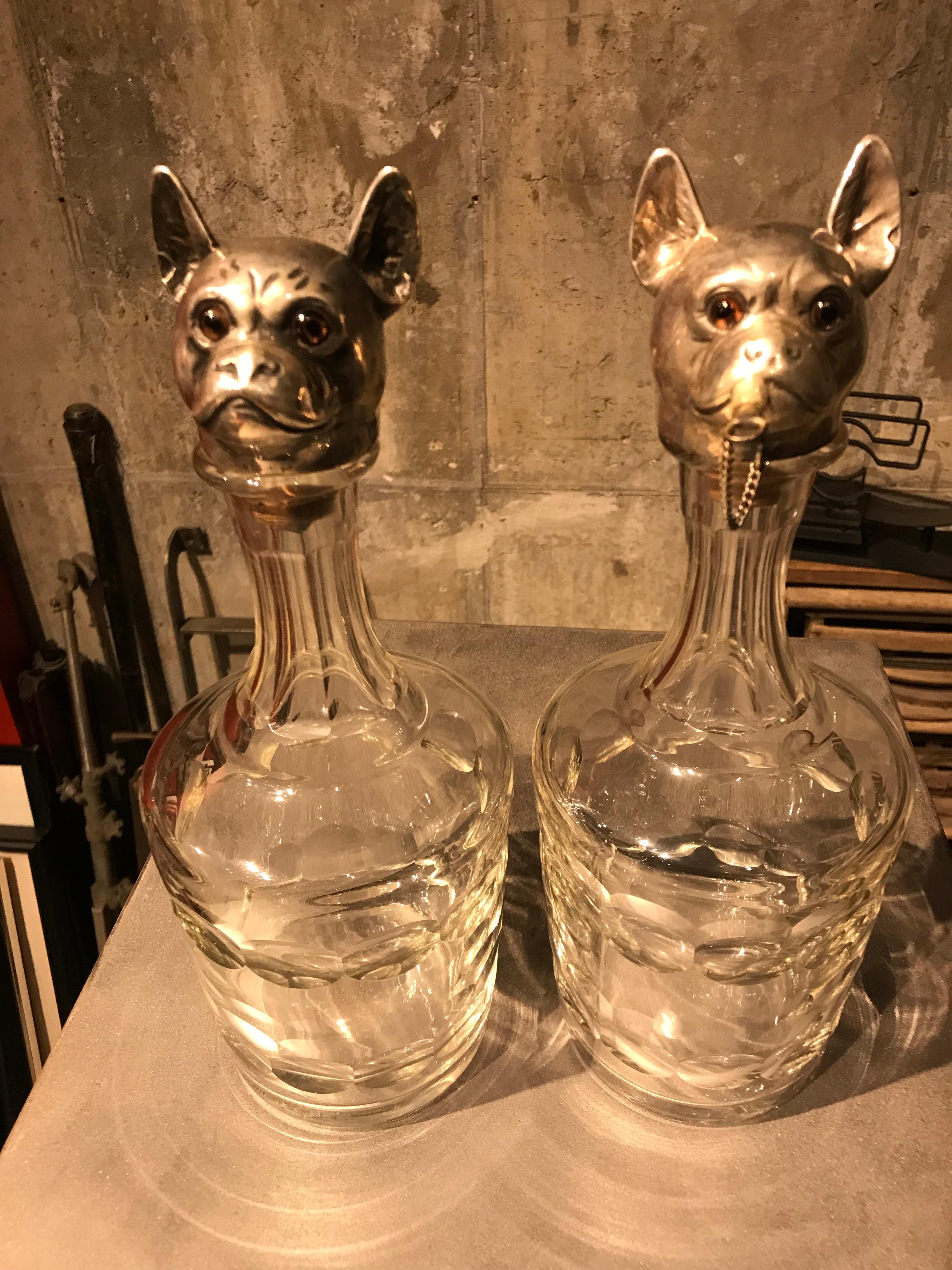 Pair of Austrian Figural Dog Decanters In Good Condition In New York, NY