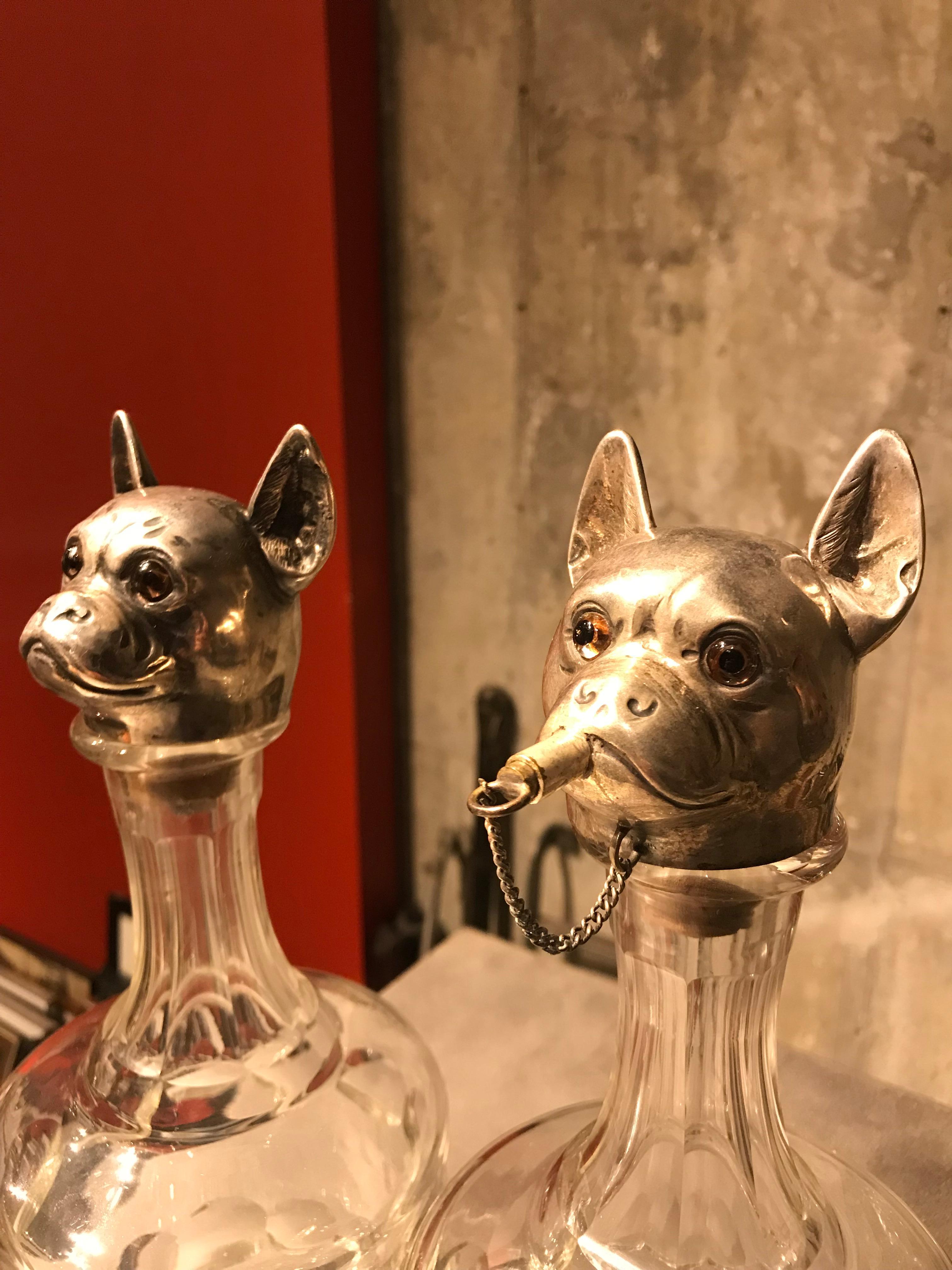 20th Century Pair of Austrian Figural Dog Decanters