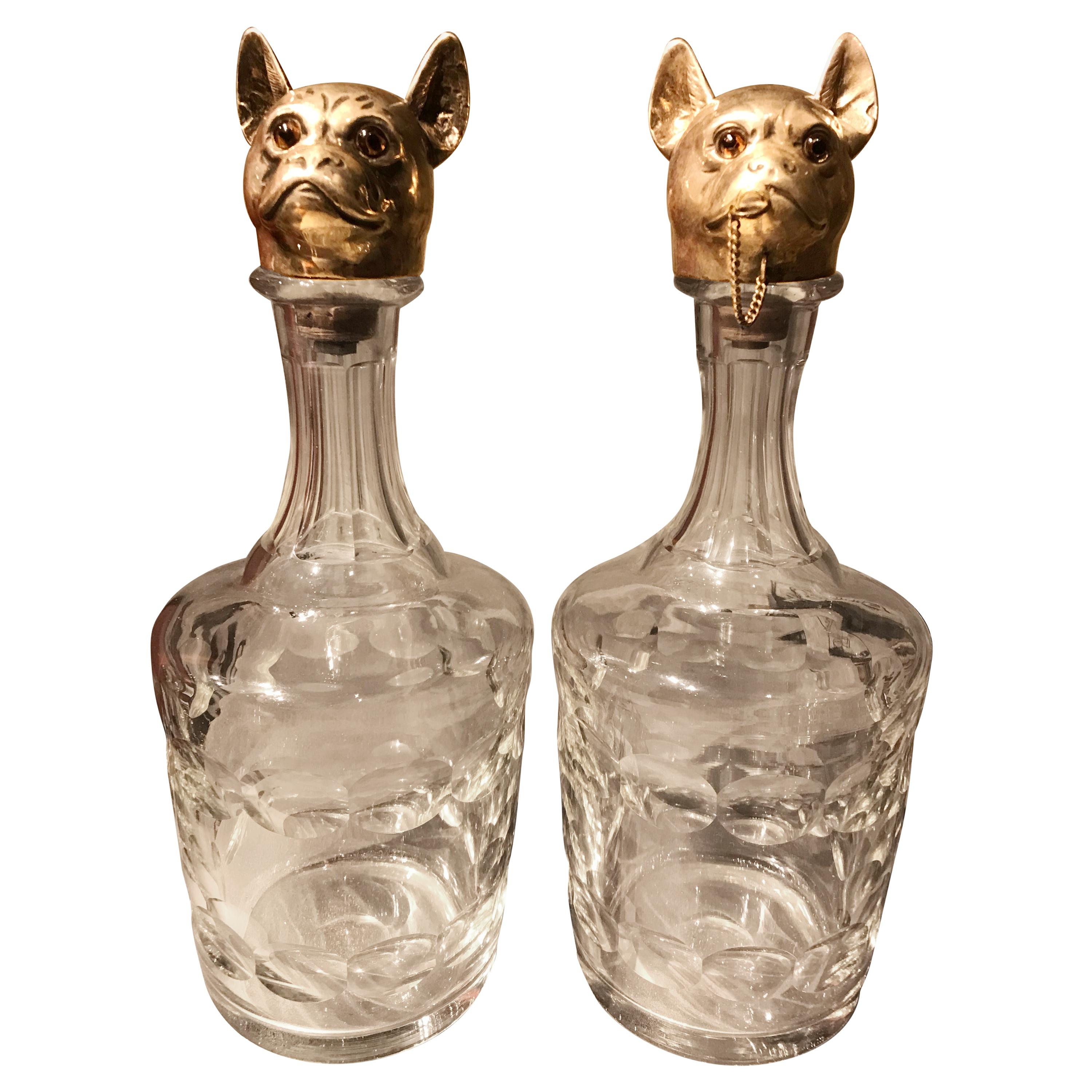 Pair of Austrian Figural Dog Decanters