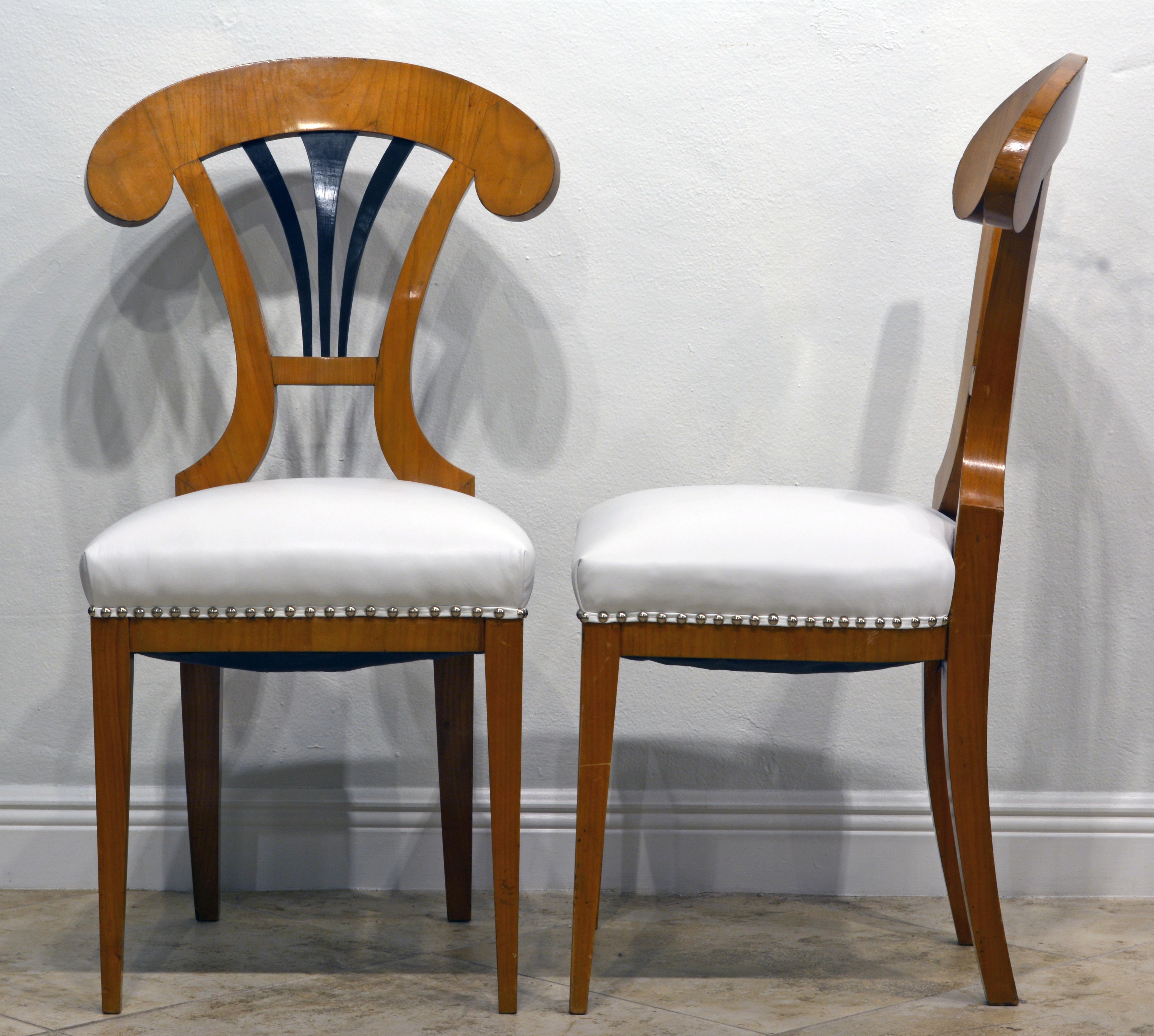 Biedermeier Pair of Austrian Fruitwood Side Chairs with Ebonized Fan-Shape Splats