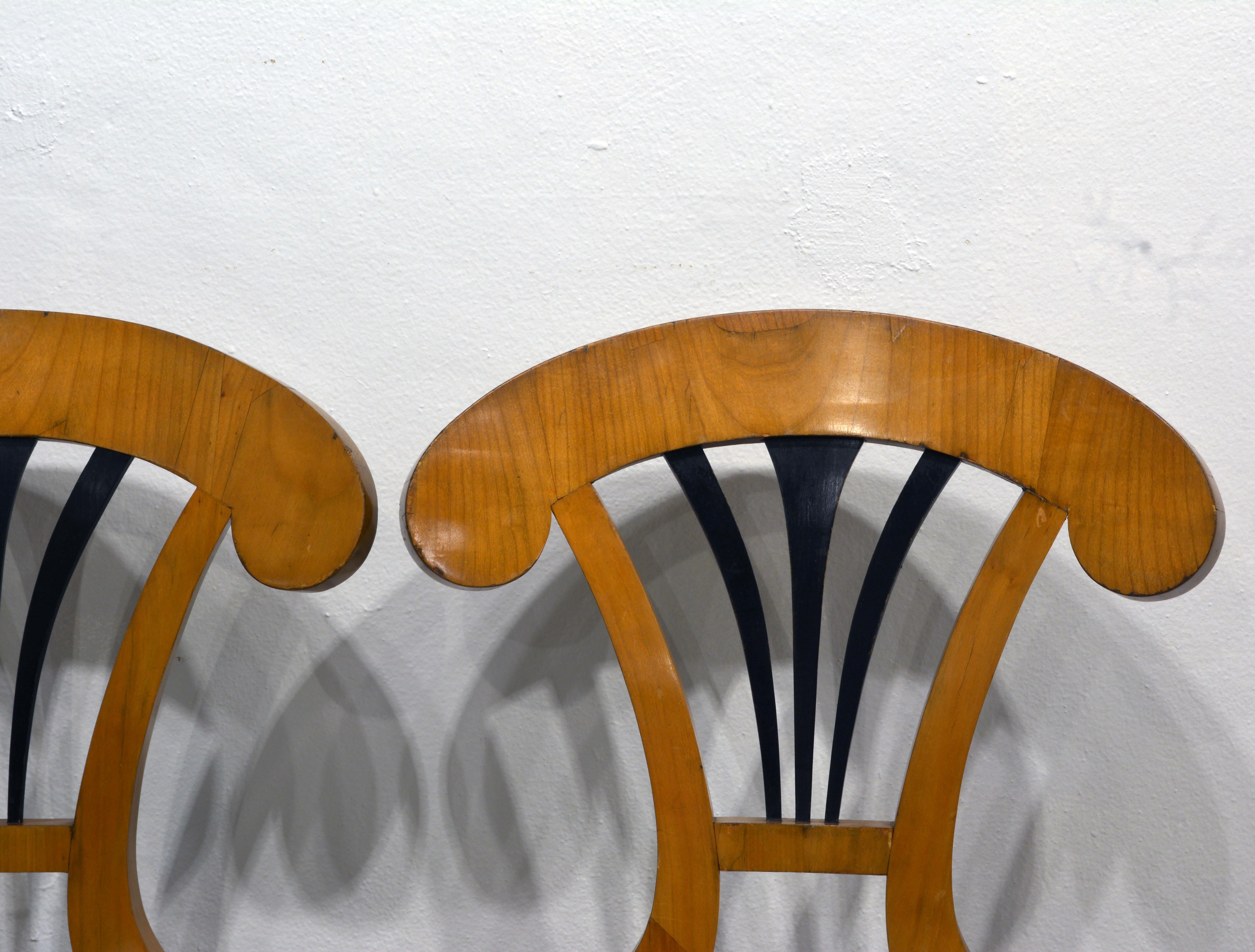19th Century Pair of Austrian Fruitwood Side Chairs with Ebonized Fan-Shape Splats