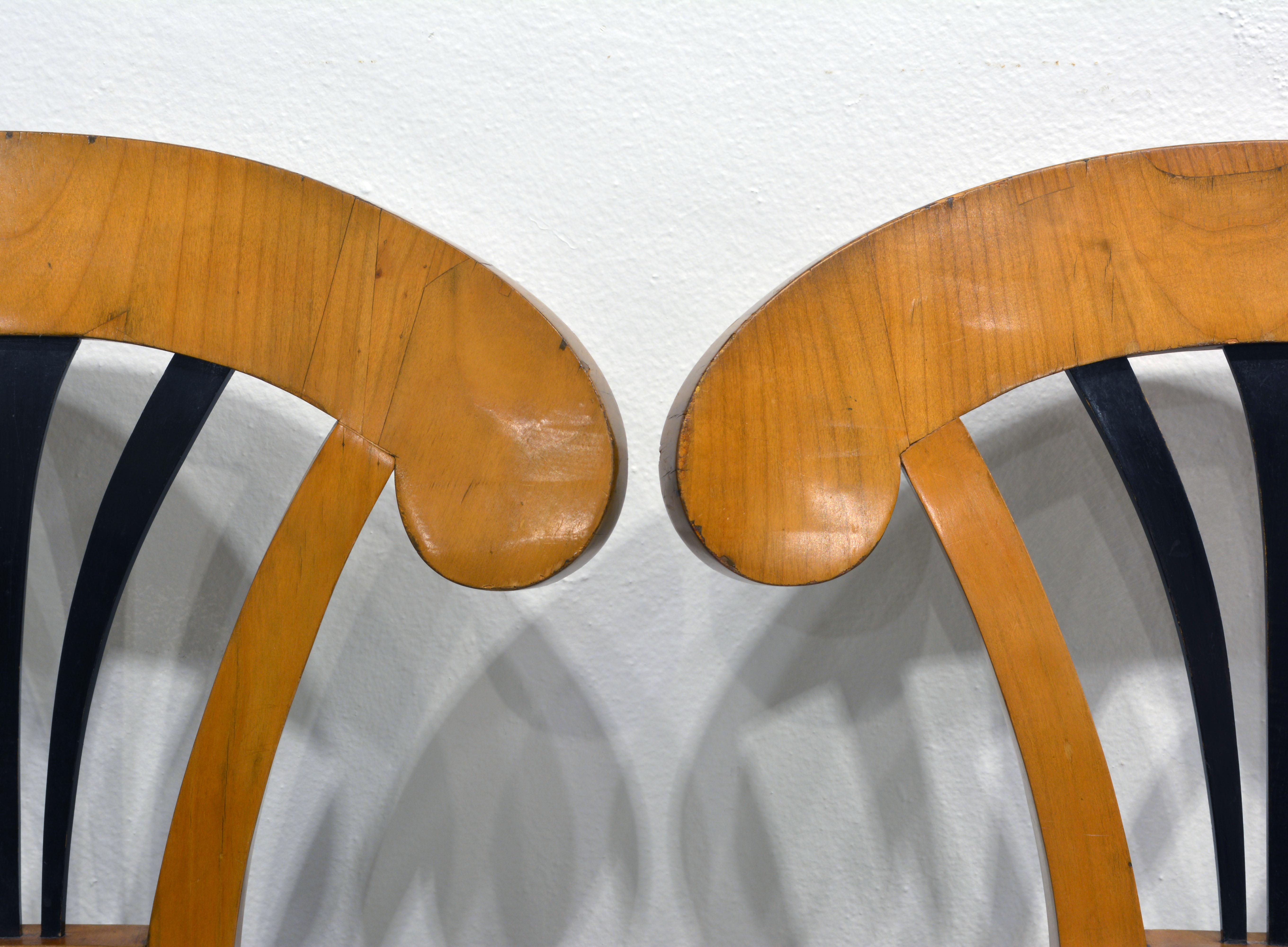 Wood Pair of Austrian Fruitwood Side Chairs with Ebonized Fan-Shape Splats