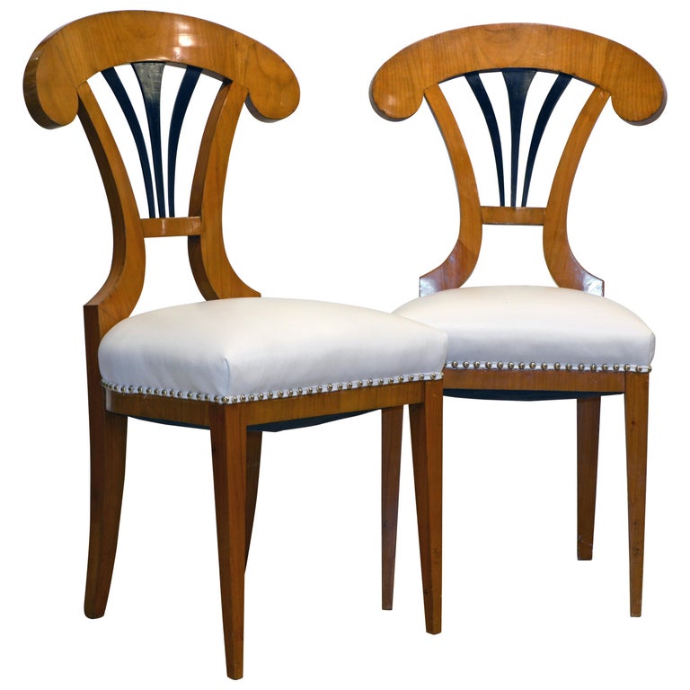 Pair of Austrian Fruitwood Side Chairs with Ebonized Fan-Shape Splats