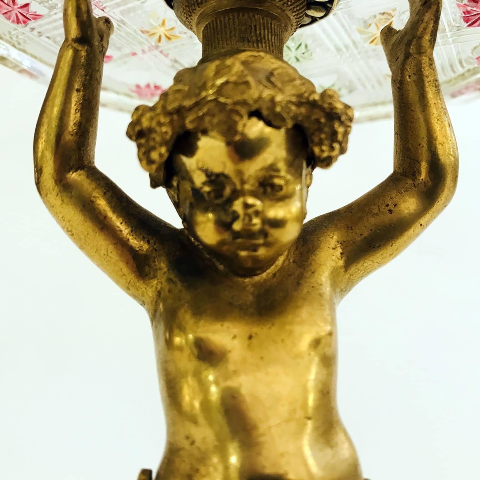 Bronze Pair of Austrian Gilded Figural Comports with Putti 19th Century For Sale