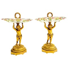 Pair of Austrian Gilded Figural Comports with Putti 19th Century