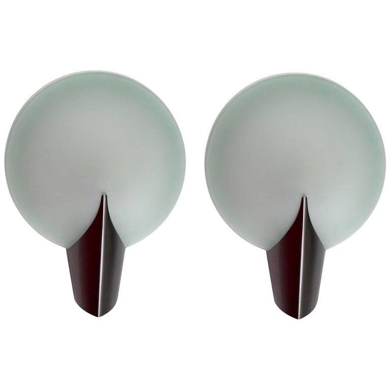 Minimalist Pair of Austrian Glass and Metal Wall Lights Sconces by J. T. Kalmar For Sale