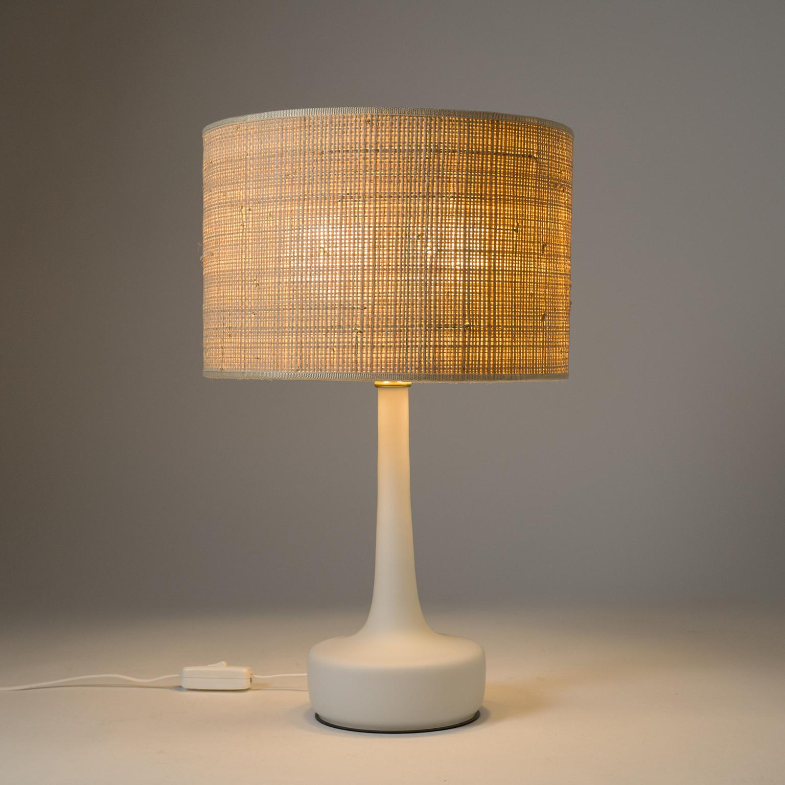 Steel Pair of Austrian Glass Table Lamps, 1960s, Raffia Shades 