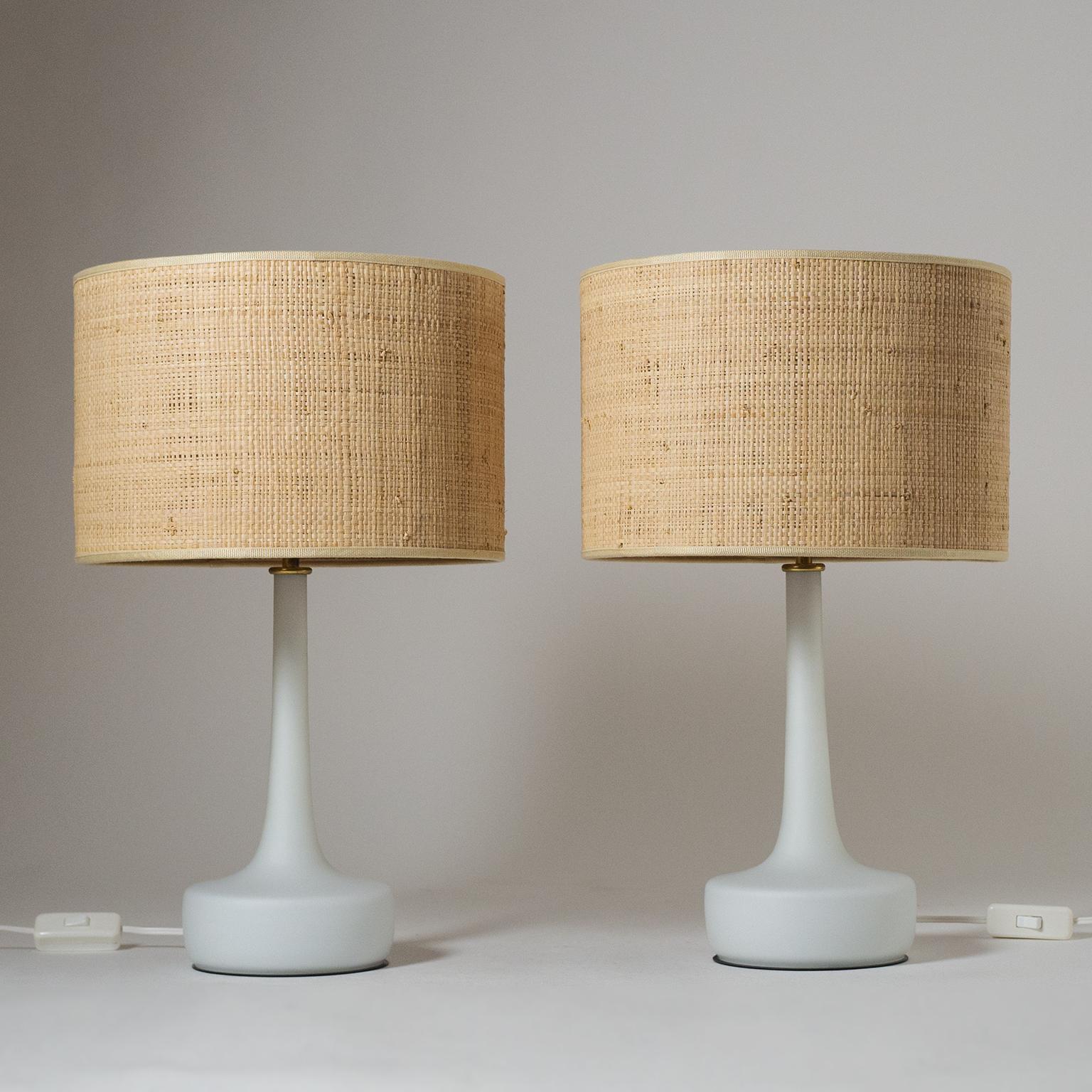 Pair of Austrian Glass Table Lamps, 1960s, Raffia Shades  1