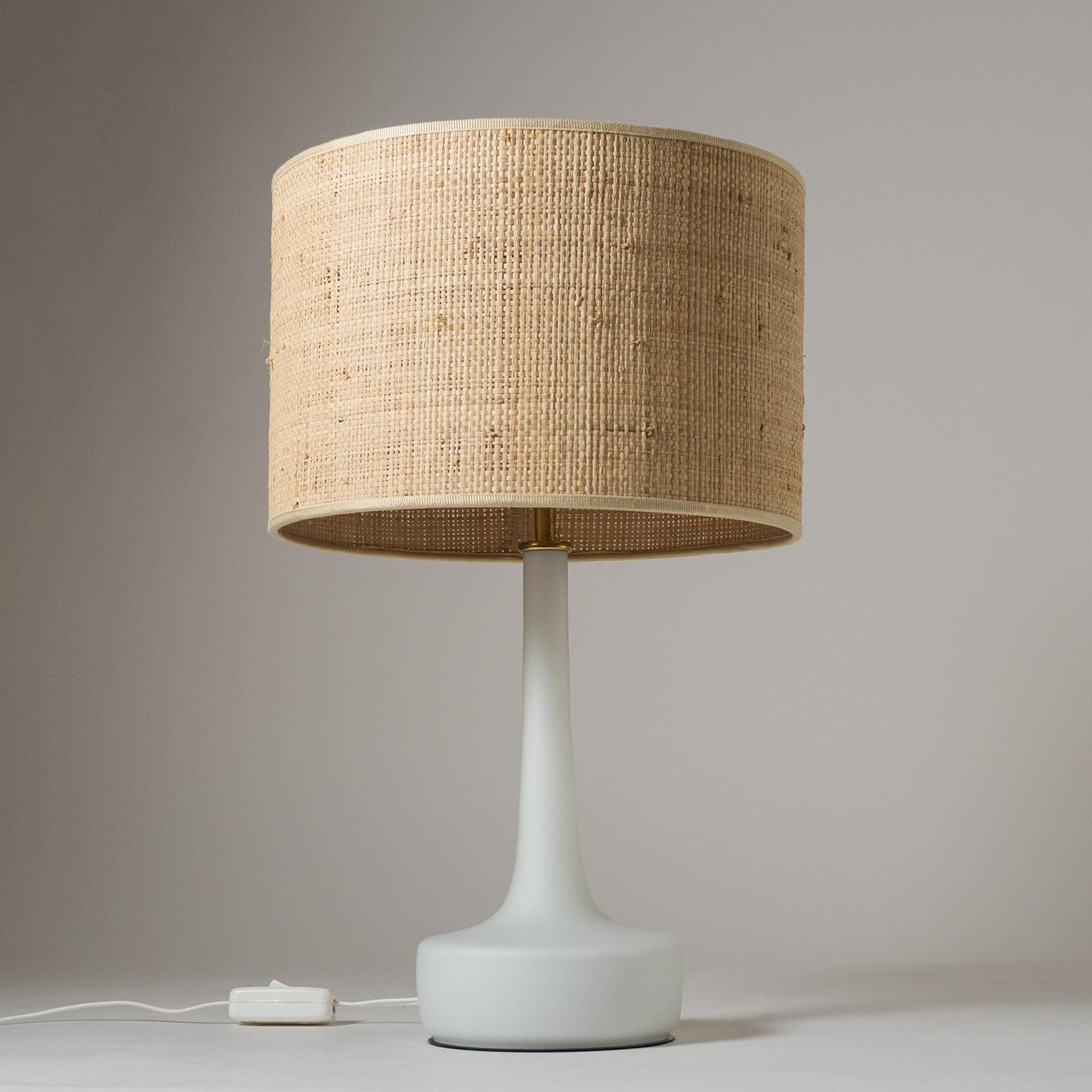 Pair of Austrian Glass Table Lamps, 1960s, Raffia Shades  3