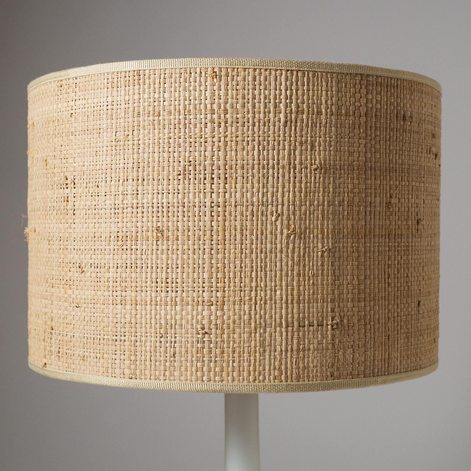 Mid-20th Century Pair of Austrian Glass Table Lamps, 1960s, Raffia Shades 