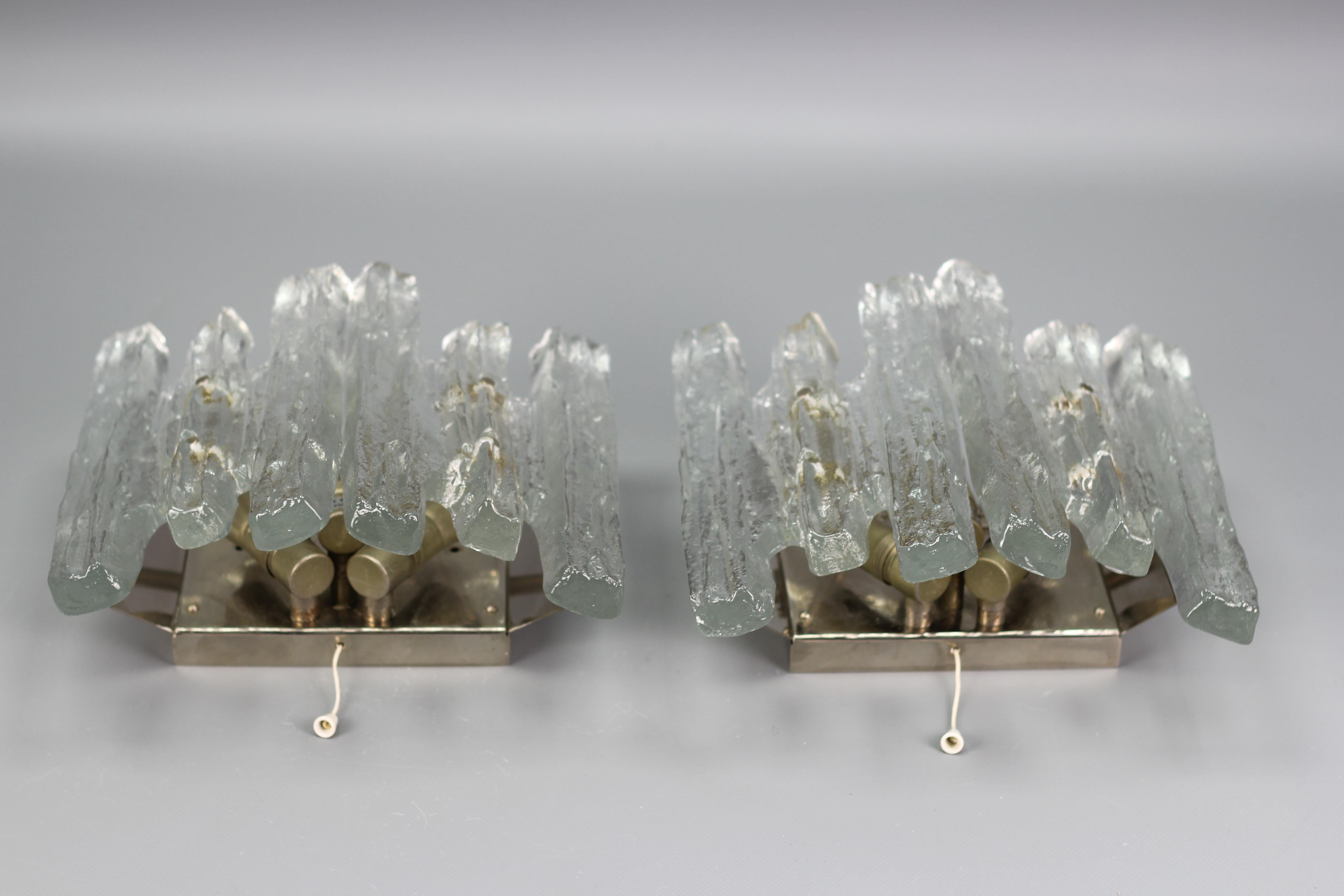 Pair of Austrian Icicle Ice Glass Three-Light Sconces by Kalmar Franken KG For Sale 6