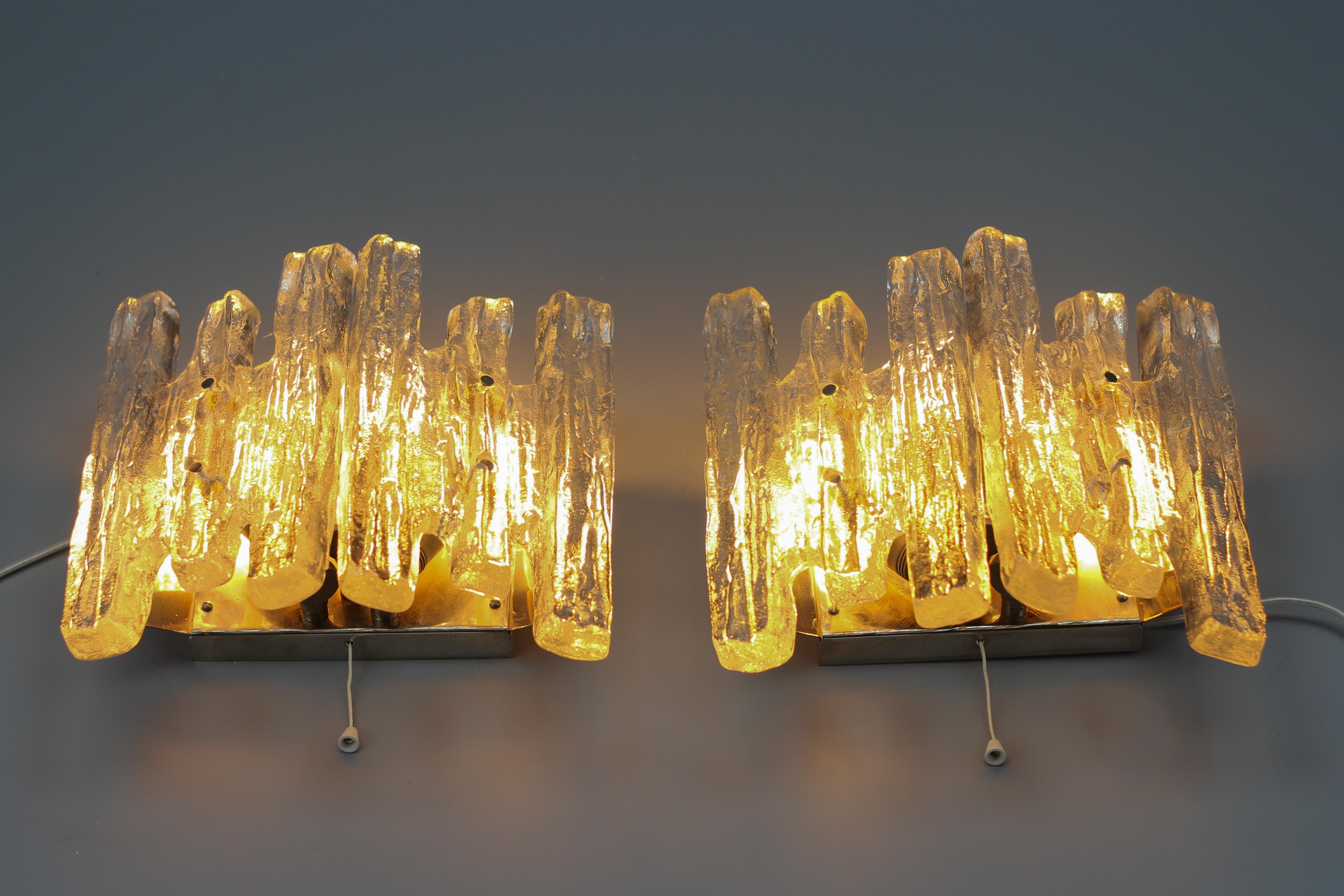 Pair of Austrian Icicle Ice Glass Three-Light Sconces by Kalmar Franken KG For Sale 14