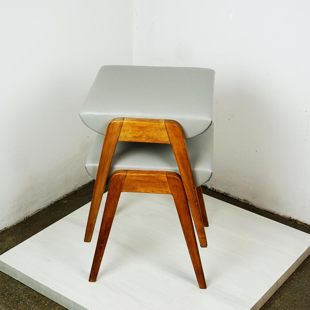 Mid-Century Modern Pair of Austrian Mid-Century Beech Stacking Stools by Franz Schuster
