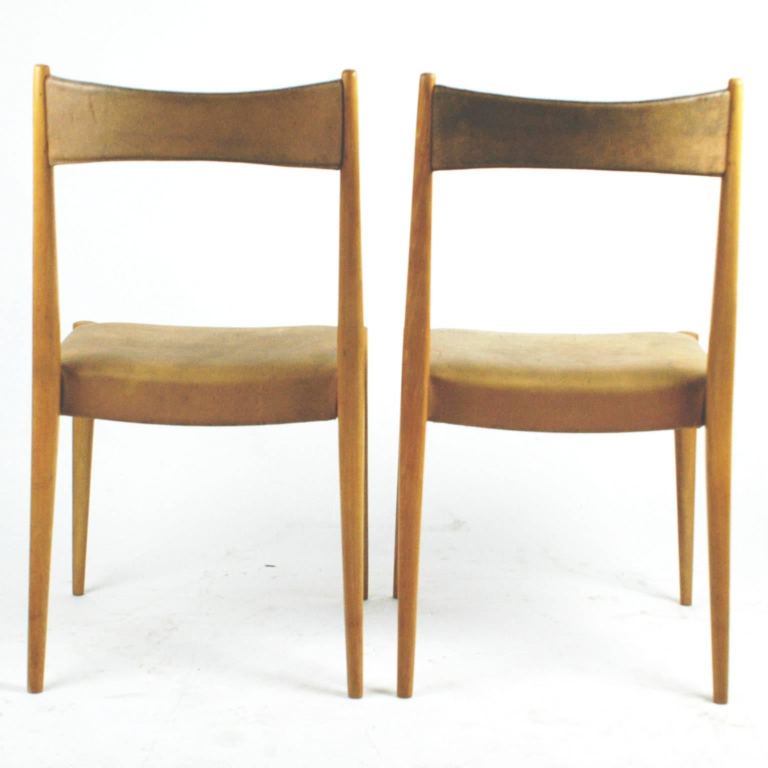 Mid-Century Modern Pair of Austrian Midcentury Beech Dining Chairs by Anna Lülja Praun