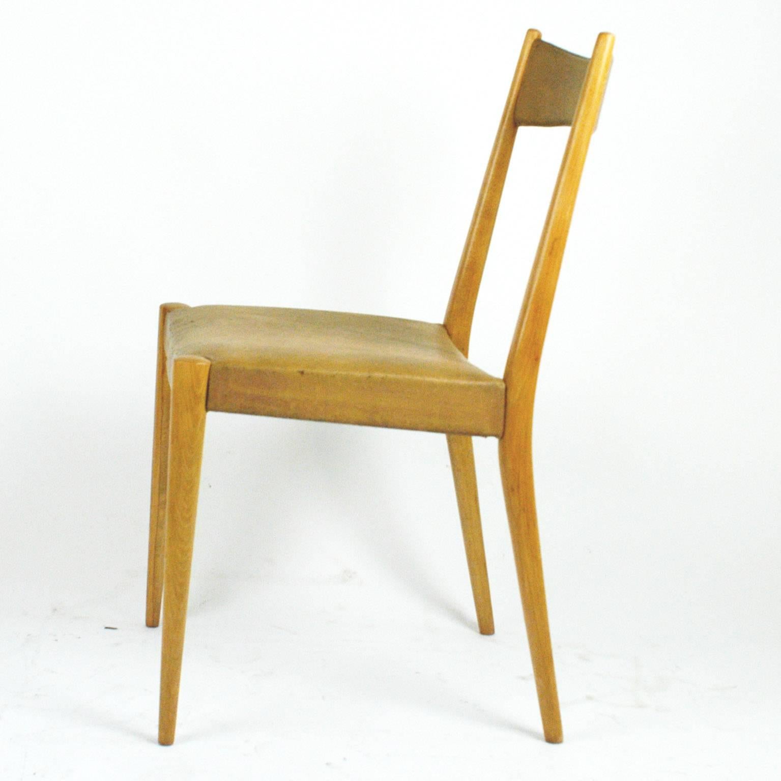Faux Leather Pair of Austrian Midcentury Beech Dining Chairs by Anna Lülja Praun