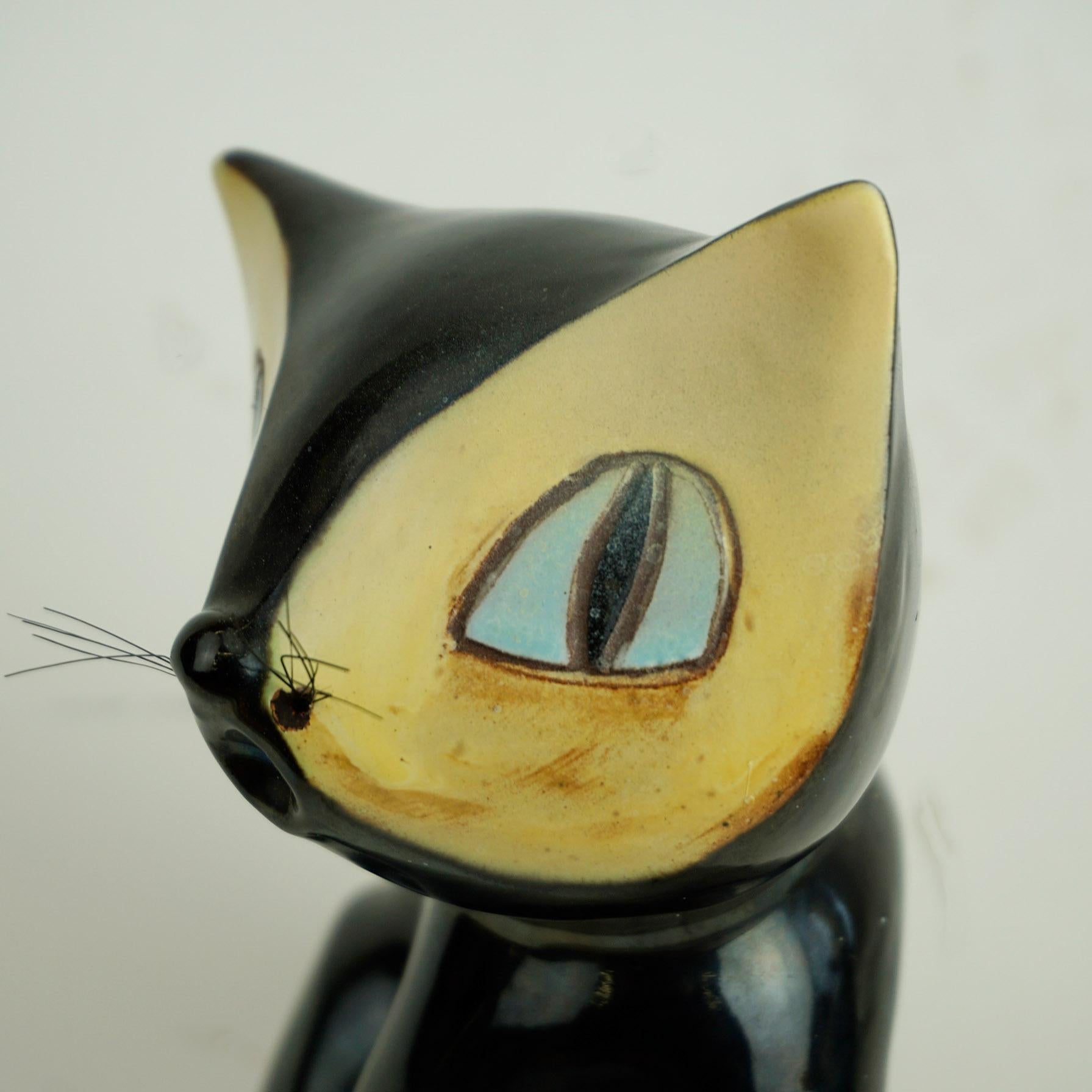 Pair of Austrian Midcentury Black Glazed Ceramic Cats by Leopold Anzengruber 5