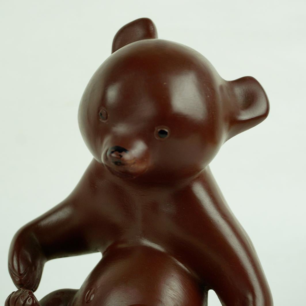 Pair of Austrian Midcentury Brown Glazed Ceramic Bear Book Ends by Anzengruber For Sale 5