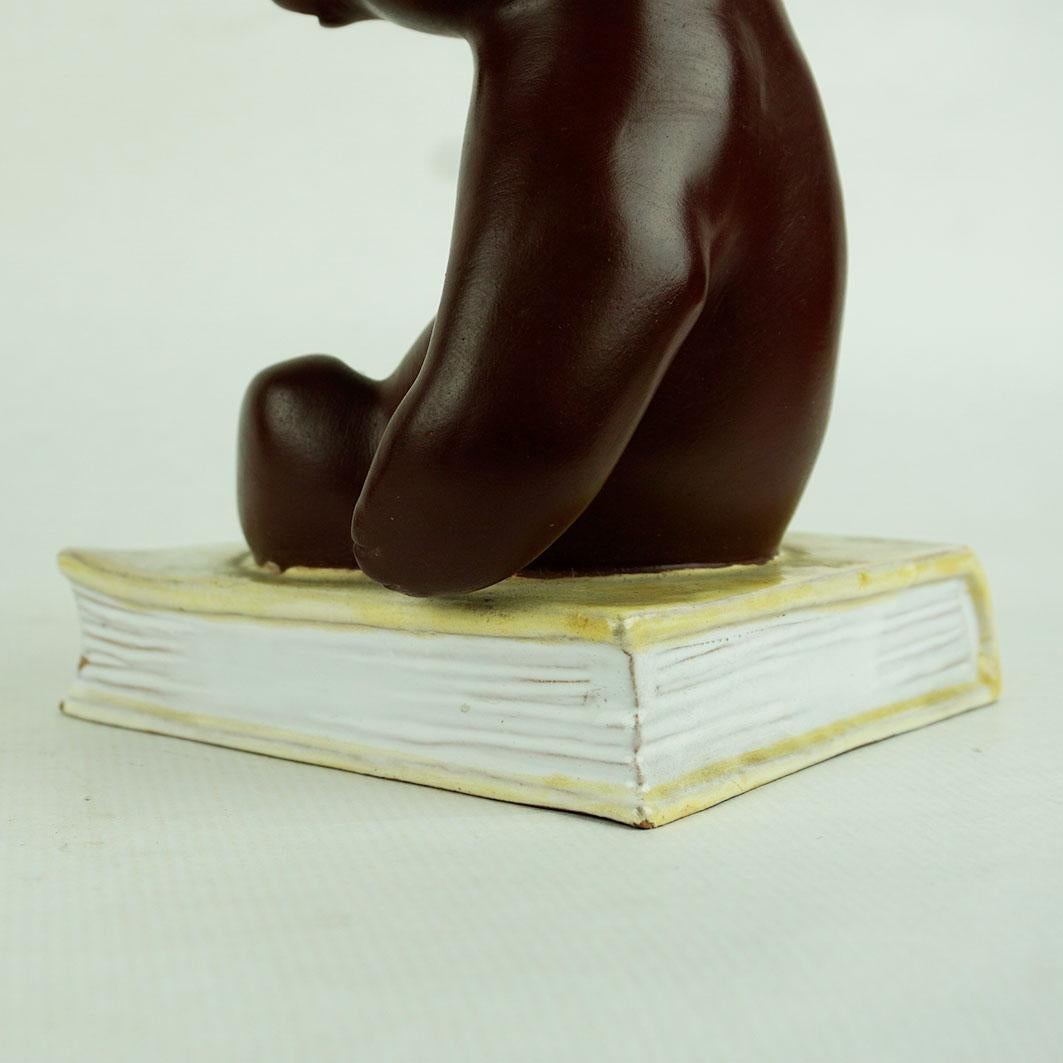 Pair of Austrian Midcentury Brown Glazed Ceramic Bear Book Ends by Anzengruber For Sale 7