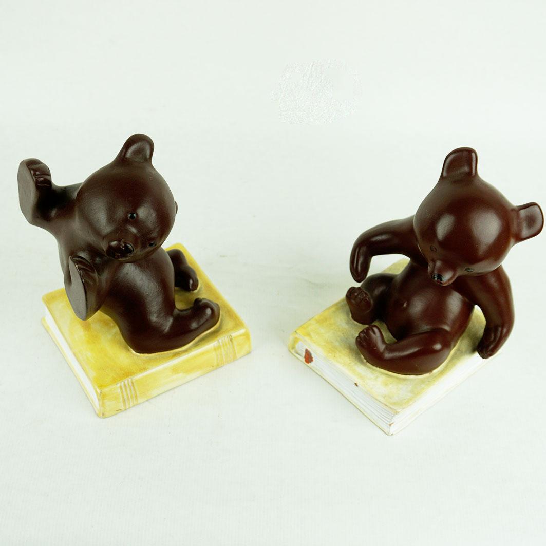 Pair of Austrian Midcentury Brown Glazed Ceramic Bear Book Ends by Anzengruber For Sale 2