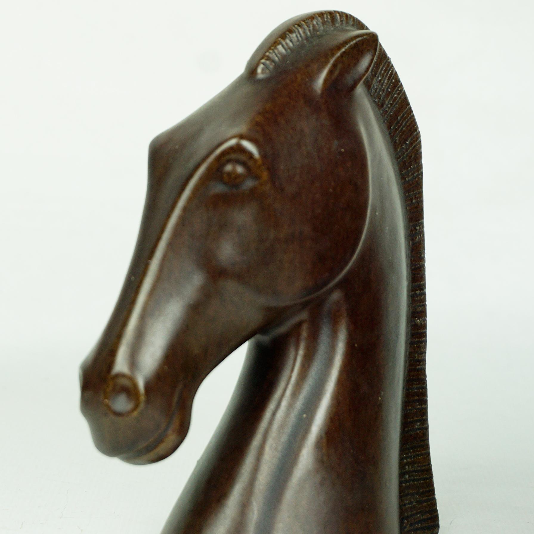 Mid-20th Century Pair of Austrian Midcentury Brown Glazed Ceramic Horse Book Ends by Anzengruber