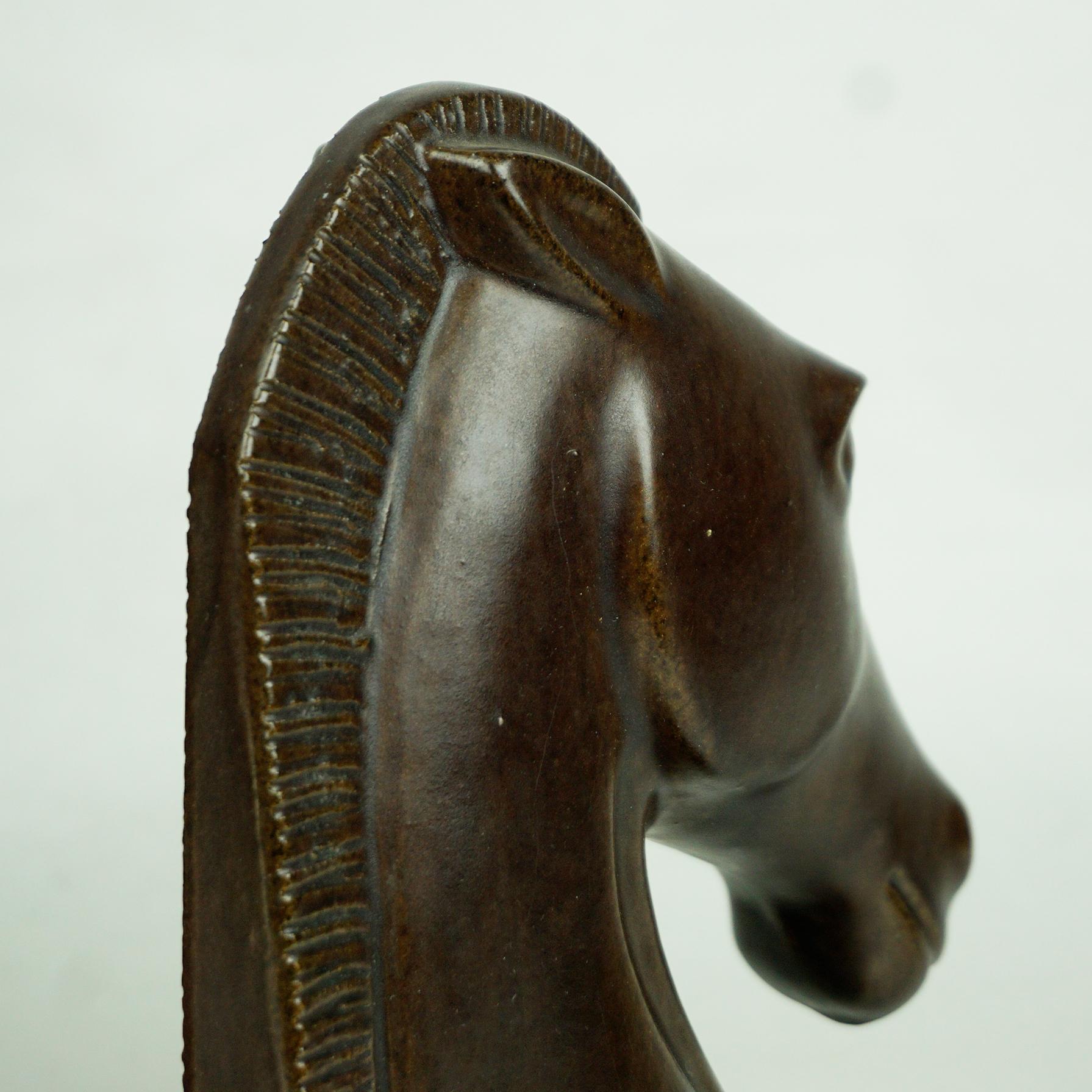 Pair of Austrian Midcentury Brown Glazed Ceramic Horse Book Ends by Anzengruber 1