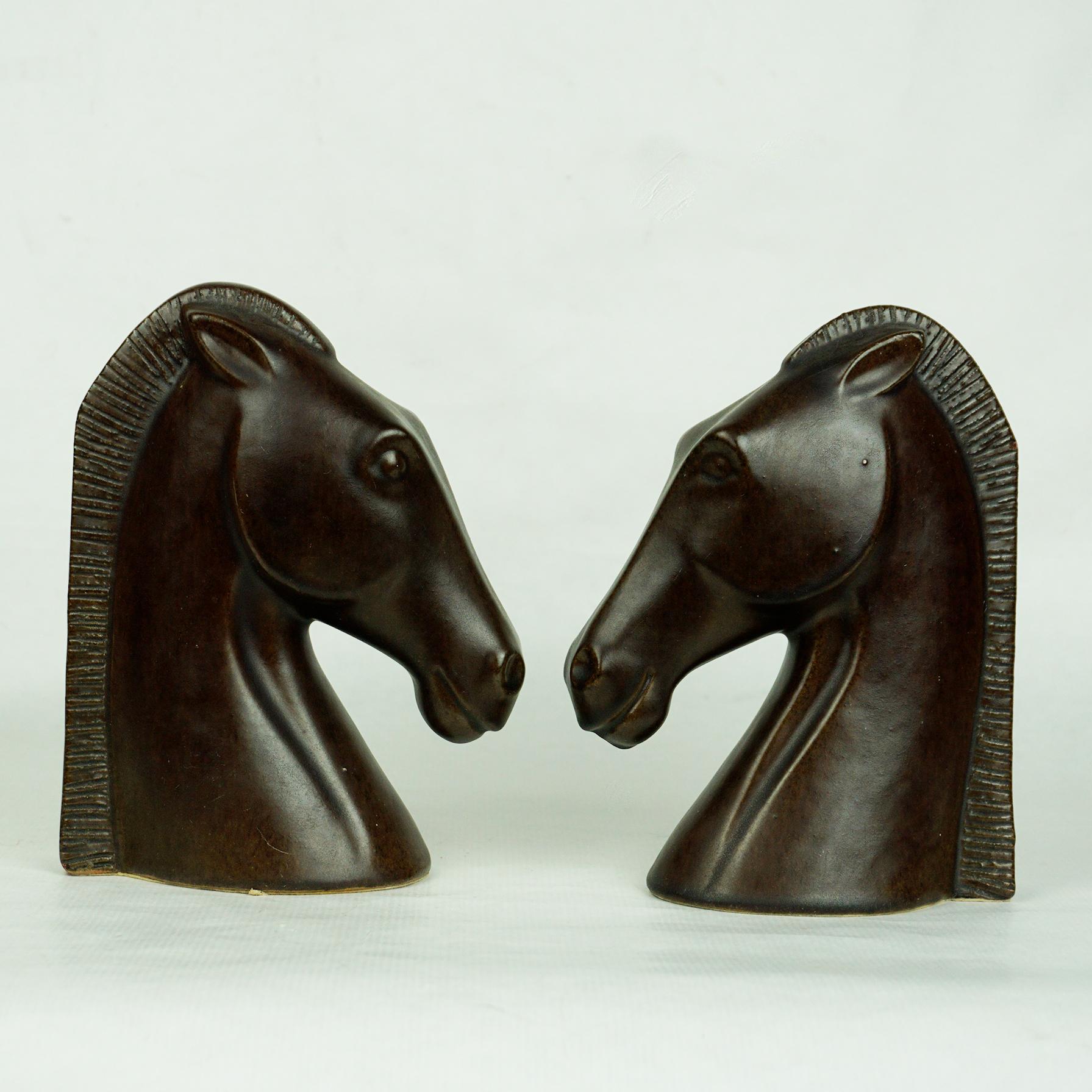 Pair of Austrian Midcentury Brown Glazed Ceramic Horse Book Ends by Anzengruber 3