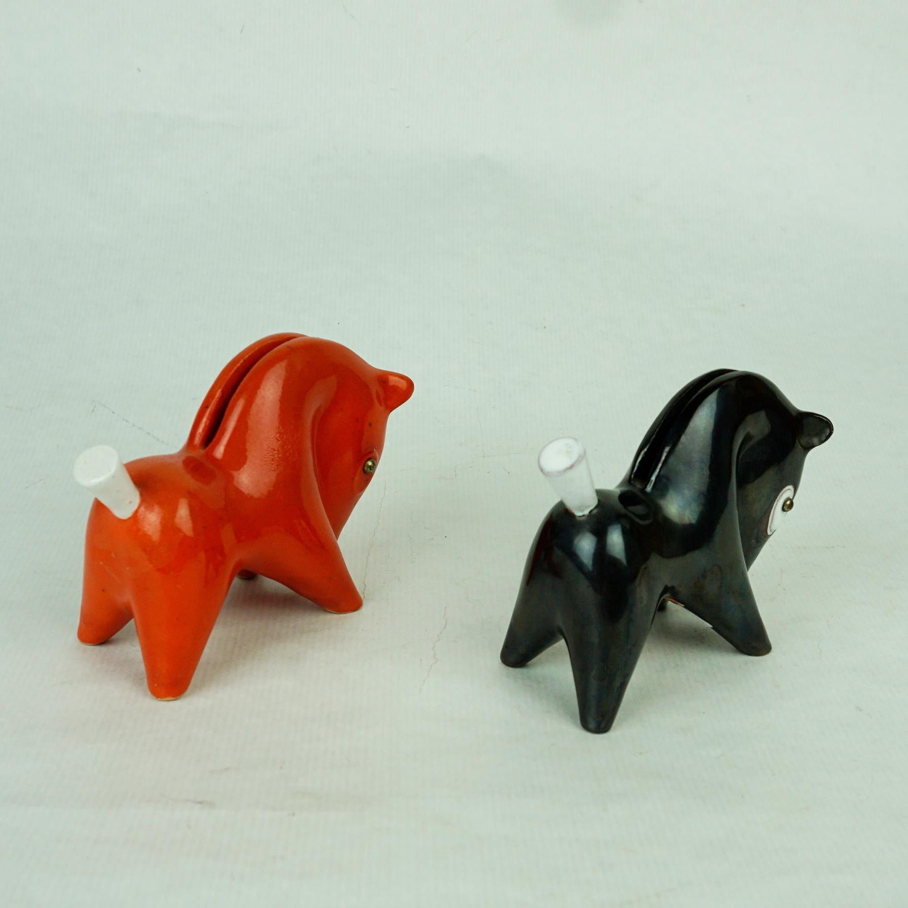 Mid-Century Modern Pair of Austrian Midcentury Ceramic Toothpick Horses by Leopold Anzengruber