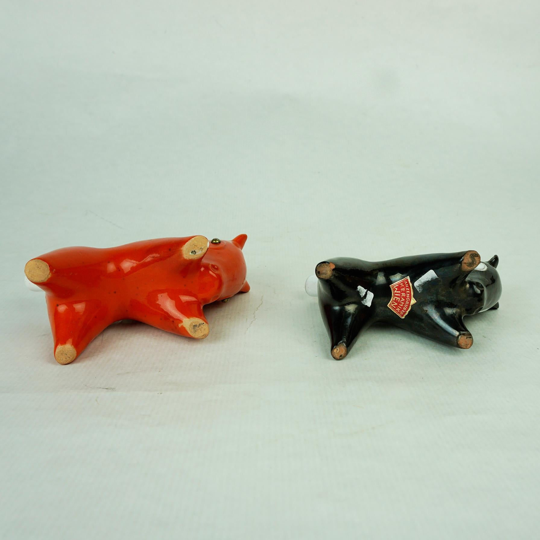 Glazed Pair of Austrian Midcentury Ceramic Toothpick Horses by Leopold Anzengruber