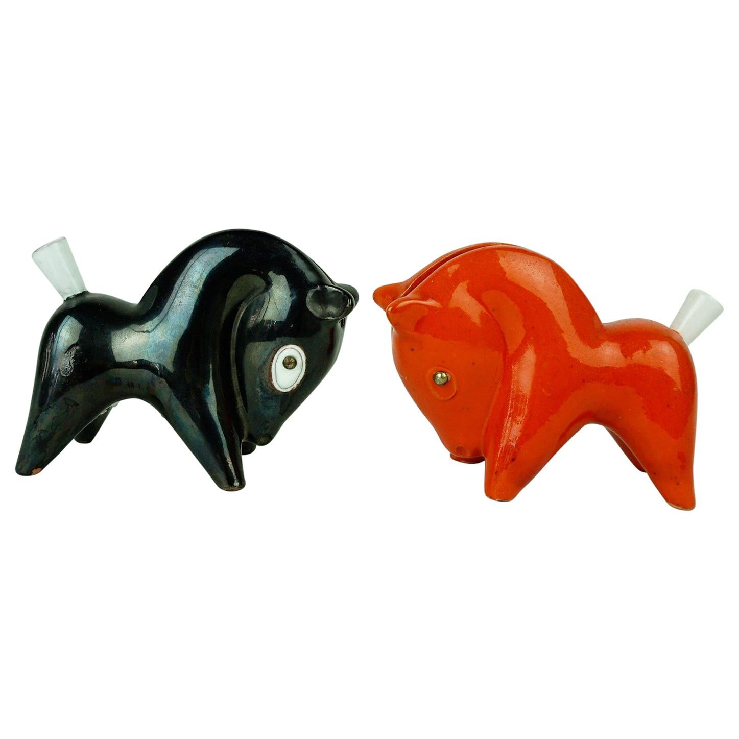 Pair of Austrian Midcentury Ceramic Toothpick Horses by Leopold Anzengruber