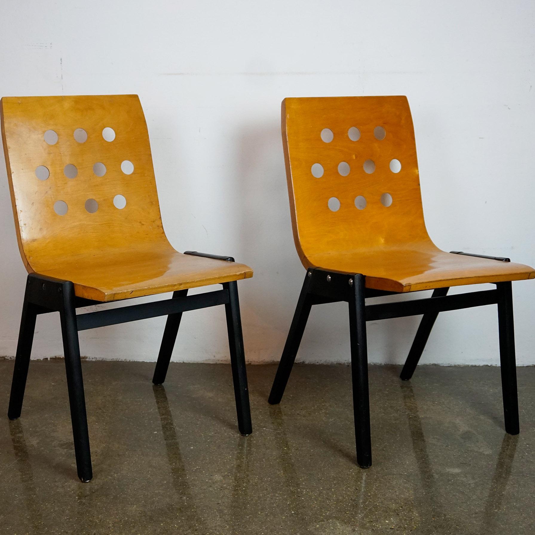 Mid-Century Modern Pair of Austrian Midcentury Roland Rainer Beech Stacking Chairs
