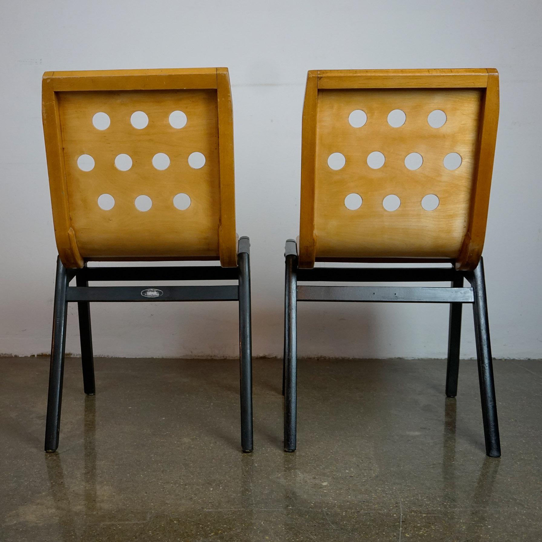 20th Century Pair of Austrian Midcentury Roland Rainer Beech Stacking Chairs