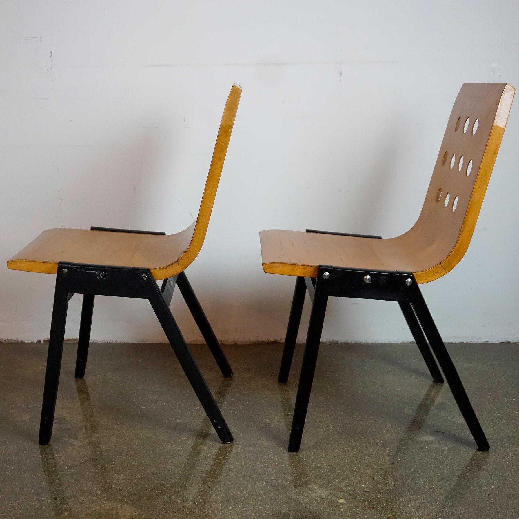 Pair of Austrian Midcentury Roland Rainer Beech Stacking Chairs 1
