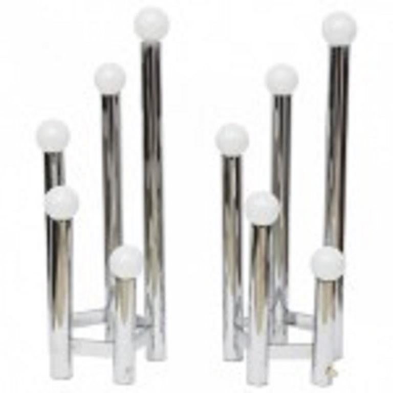 Pair of Austrian Modern Polished Chrome Five-Light Table Lamps, Kalmar In Good Condition For Sale In Queens, NY
