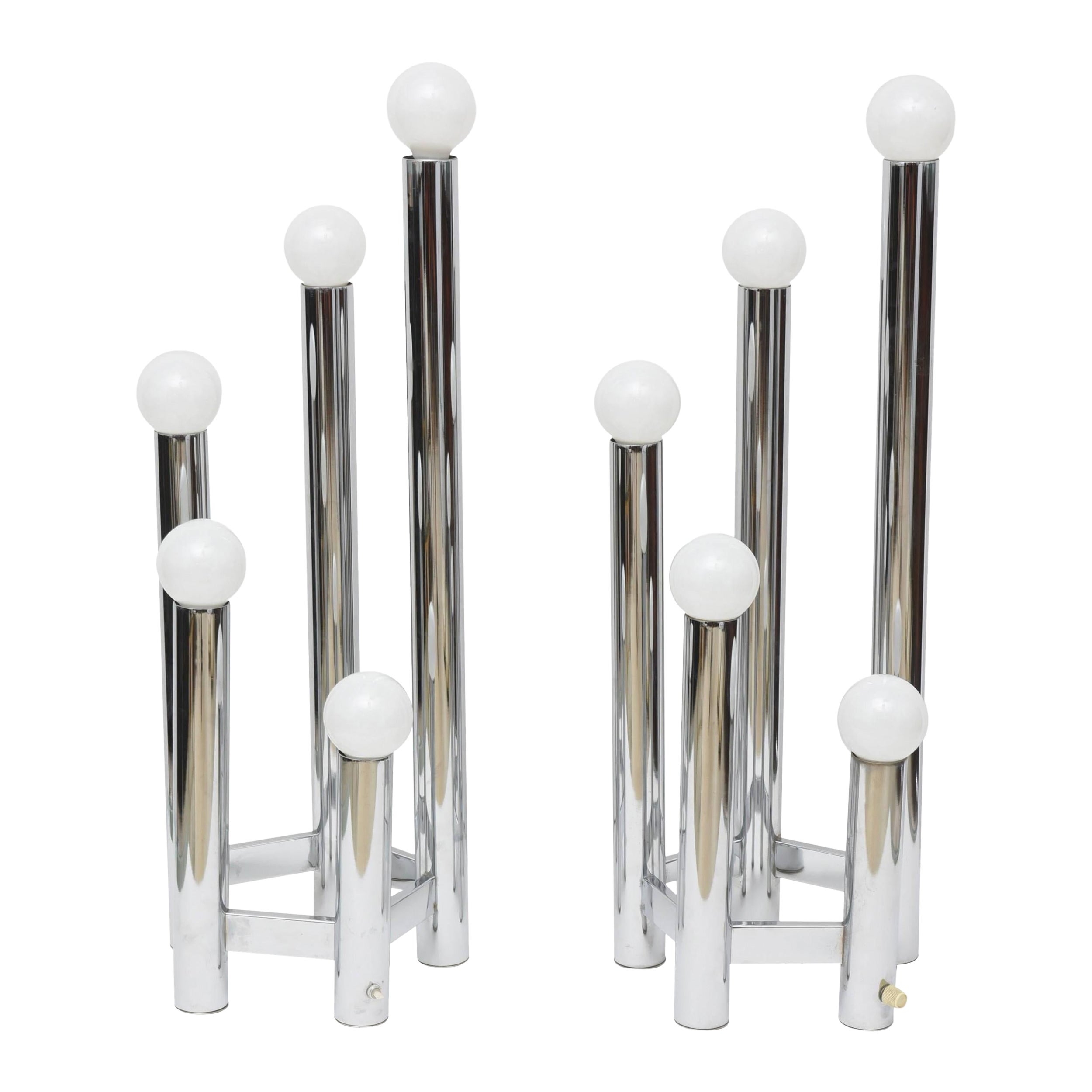 Pair of Austrian Modern Polished Chrome Five-Light Table Lamps, Kalmar