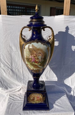 Pair of Austrian Painted Gilded Porcelain Vases, Wien 19th Century German Signed