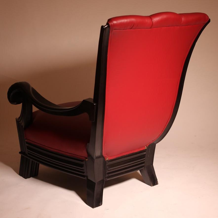 Dyed Pair of Austrian Red Leather Art Deco Armchairs Attributed to Otto Prutscher For Sale