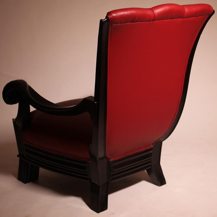 Beech Pair of Austrian Red Leather Art Deco Armchairs Attributed to Otto Prutscher For Sale