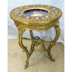 Pair of Austrian Royal Vienna Three-Legged Gilt Wood and Porcelain Parlor Table