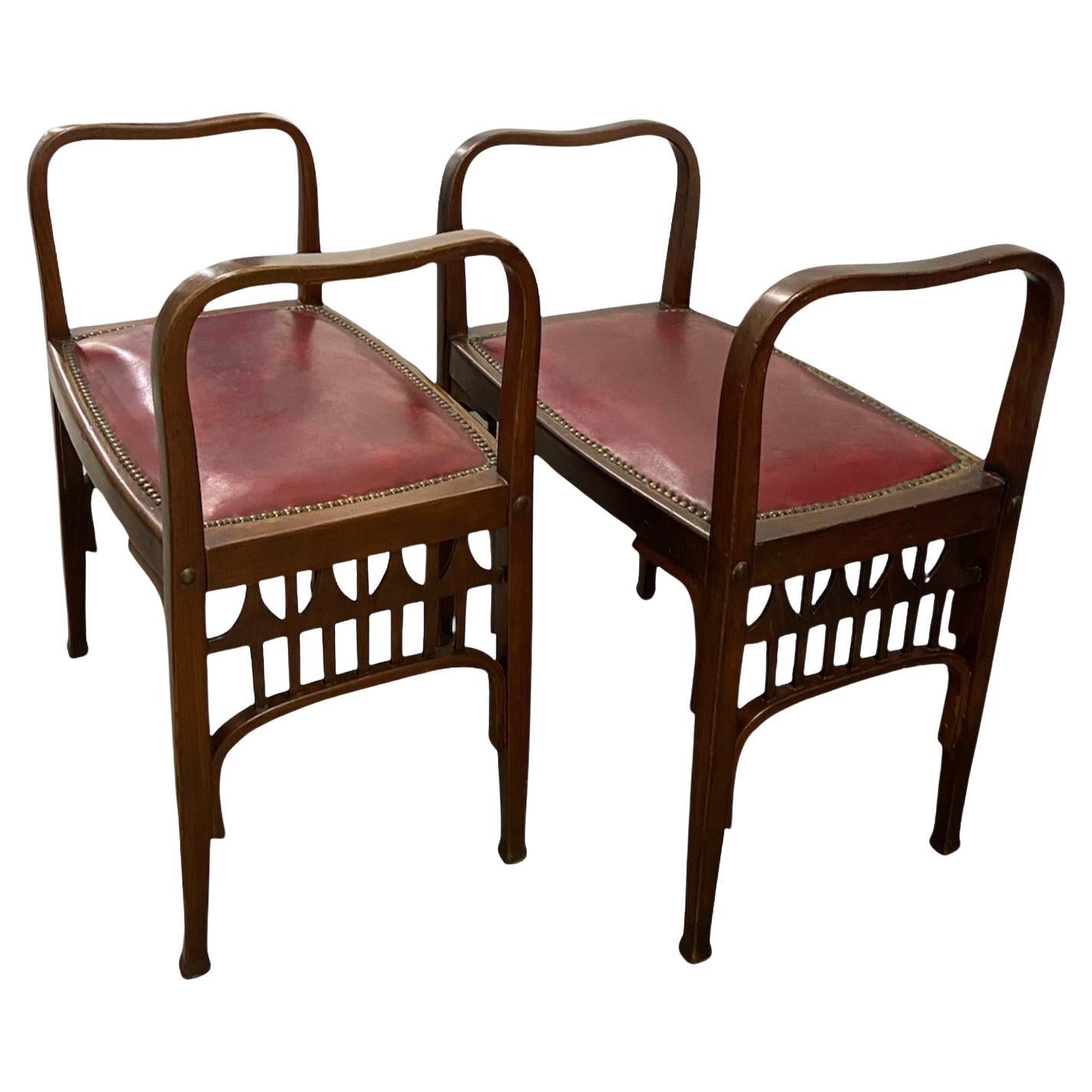 Pair of Austrian Secessionist Bentwood Stools, Benches or Causeuses, early 20thC For Sale
