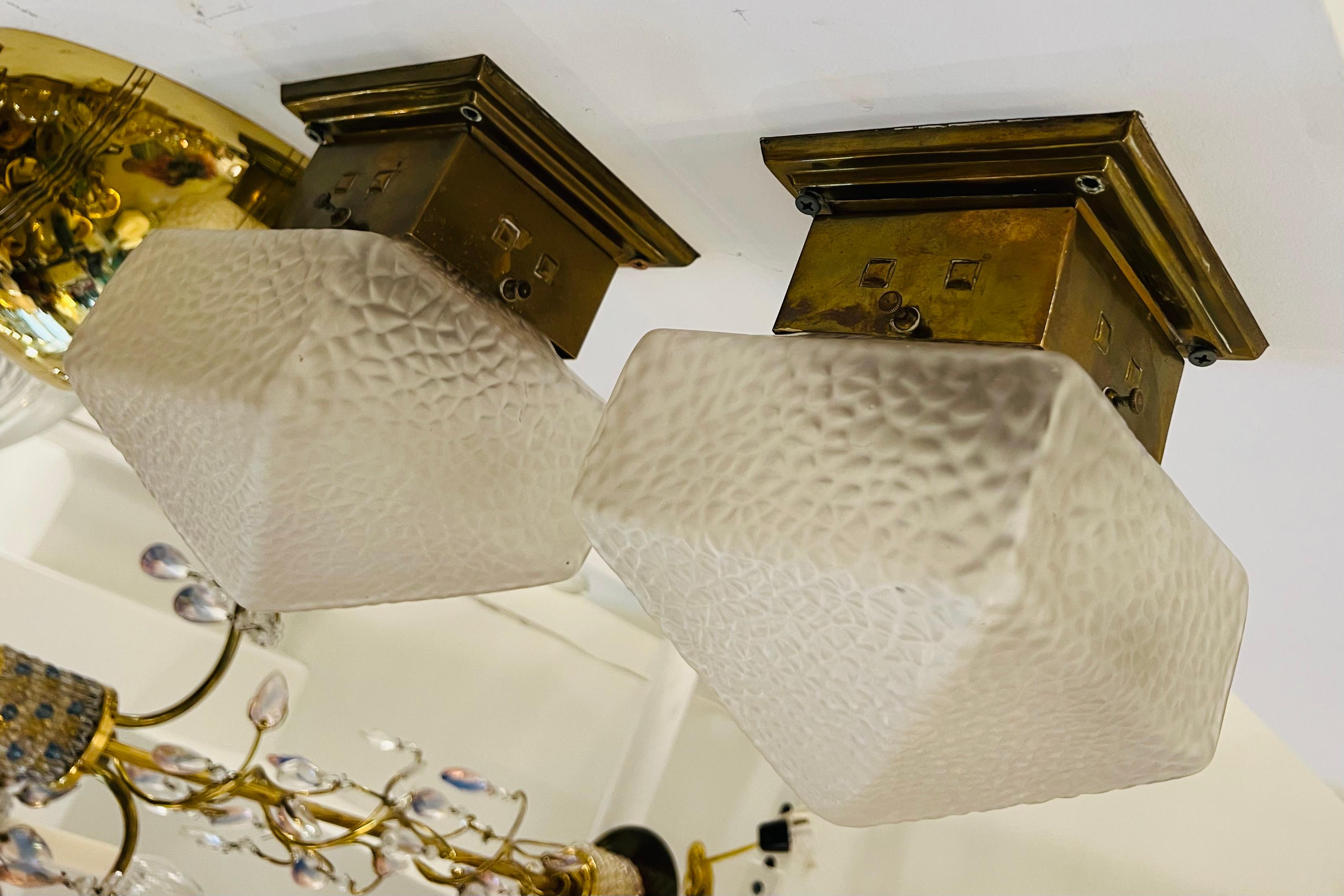 Pair of Austrian Secessionist Ceiling Lamps 1920s Art Deco For Sale 2