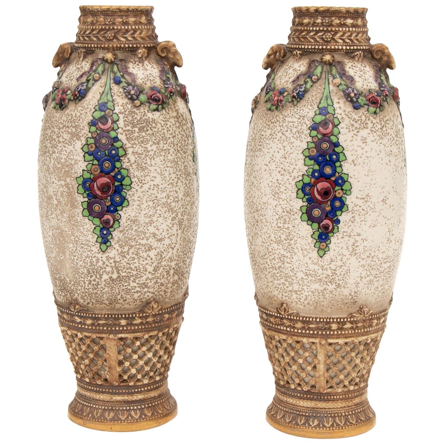 Pair of Austrian Secessionist Vases by Ernst Wahliss for Alexandra Porcelain For Sale