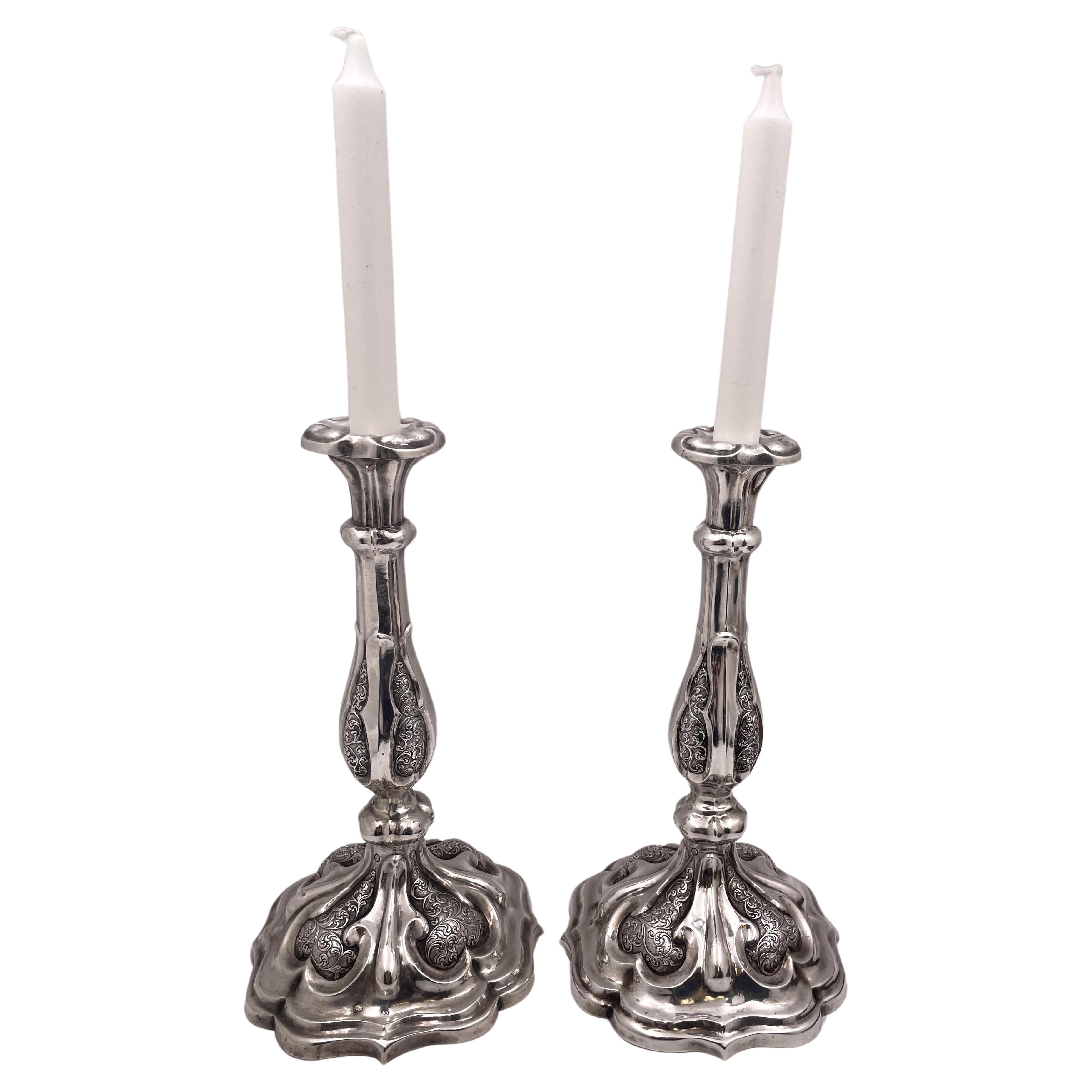 Coppia di candelieri da Shabbat in argento austriaci del 1858