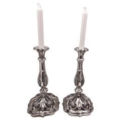 Pair of Austrian Silver Shabbat Candlesticks from 1858